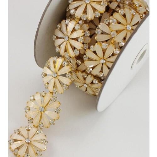 10Yards Wholesale Rhinestone Chain Flowers Trimming For Garments Bridal Trim Sash