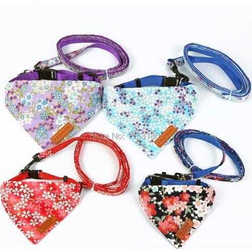 12 sets/lot Dog Collar Bandana Soft Leather Dog Leash Cute Cat Collar Pet Collar Leash