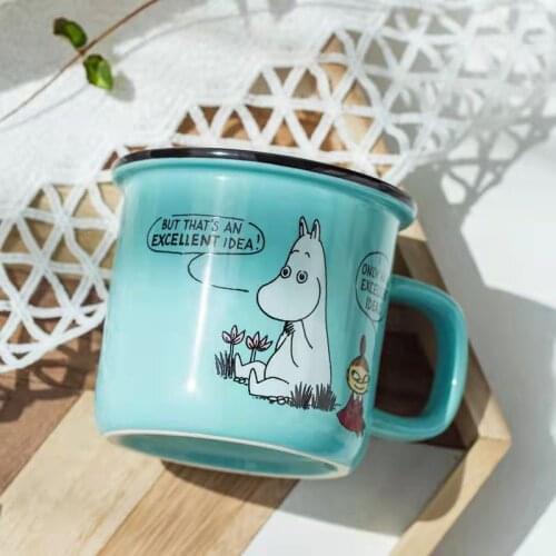 3 Colors Cartoon Ceramic Mug 300ML Student Milk Coffee Cup with Handle Retro Imitation Enamel Mugs Office Home Funny Water Cups