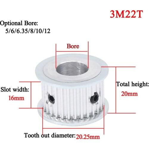 3PCS/Kit HTD3M 22T Timing Belt Pulley 5/6/6.35/8/10/12mm Bore Gear Pulley 22Teeth 3M22T 15mm Width Transmission Pulley Aluminum