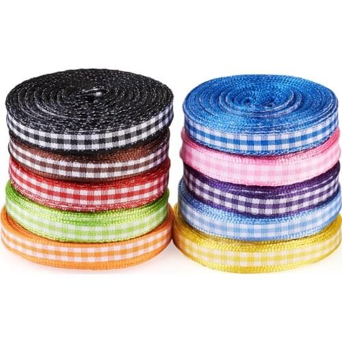 6mm 16mm Gingham Lattice Plaid Grid Ribbon Tartan Polyester Ribbon for Bows Gift Wrapping Handmade DIY Hair Accessories 10 Rolls