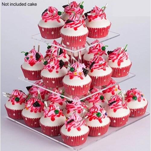 Acrylic Cake Stand Party Rack Wedding Display Supplies Dessert Transparent Easy Install Holder Square Base 3 Layers Home