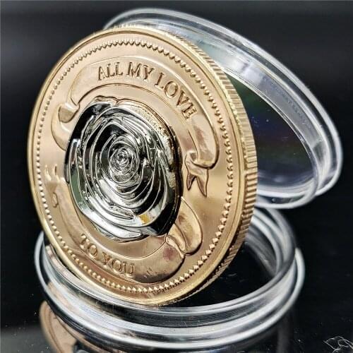 "All My Love To You"Propose Marriage or Marriage Memorial Commemorative Gift Single-sided Dimensional Relief Love Rose Coins
