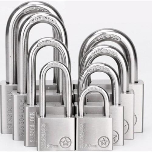 304 Stainless Steel Padlock Cabinet Outdoor Lock Head Furniture Lock Waterproof Rust-Proof Door Lock 30mm 40mm 60mm with 4 keys