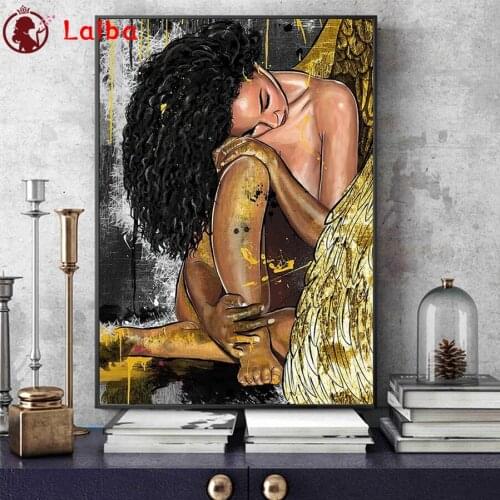 Diamond Painting Sexy angel woman with golden feathers Cross Stitch Diamond Mosaic Picture Embroidery crystal Beaded Handicraft