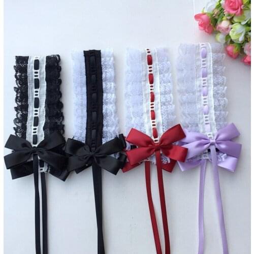 Sweet Lolita Lace Strap Bow Headwear Vintage Japanese Maid Hair Band Maid Daily Anime Cosplay Hair Accessories