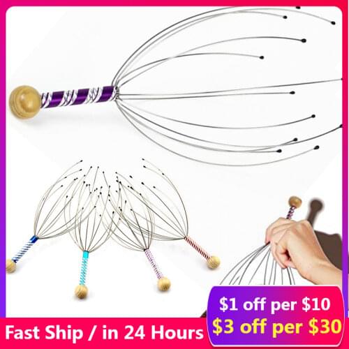 Pain Relief Body Head Massager Octopus Head Scalp Equipment Stress Release Massage Relaxation Claw Metal Massager Random Color