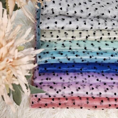 Lovely Flocking Organza Fabric Pink Cream Black DIY Women Blouse Childrens Clothes Organza Shiny Fabric 50x150cm