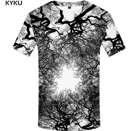 KYKU Forest T-shirt Men Tree Tshirts Casual Refraction Shirt Print Harajuku Anime Clothes White Tshirt Printed Mens Clothing