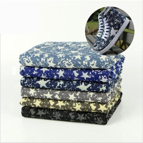 Washed polyester star pattern printed cotton denim fabric for clothing shoes hats bags DIY sewing material by the meter
