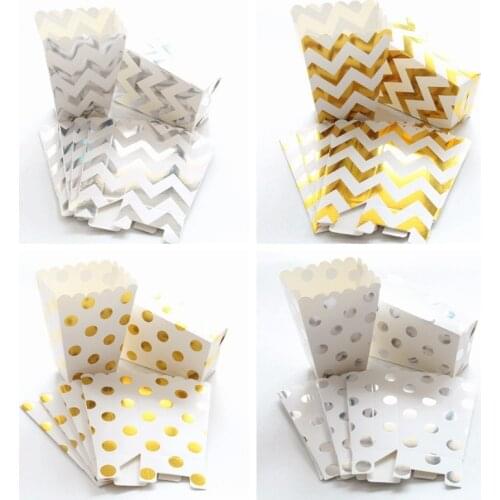 6/12 pcs/lot Wedding Birthday Movie Party Tableware Gold/Silver paper Party Popcorn Boxes Pop Corn Candy/Sanck Favor Bags
