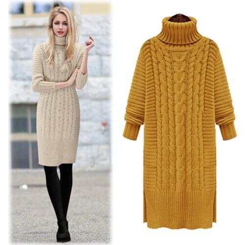 2021 Autumn Winter New Thick Twisted Slim Knit Bottoming Shirt Solid Color Turtleneck Sweater Dress Women Warm Female Clothing