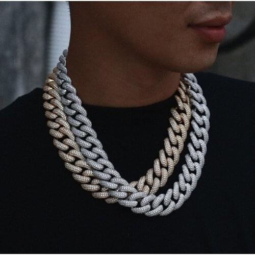 20mm big wide Hip Hop Prong Setting AAA CZ Stone Bling Iced Out Round Cuban Miami Link Chain Necklaces for Men Rapper Jewelry
