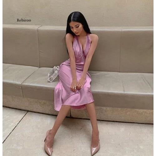 Fashion Casual Women Beach Boho Spring Summer Holiday Sexy Halter Maxi Dress Sleeveless V Neck Tie Up Ruched Backless One Piece