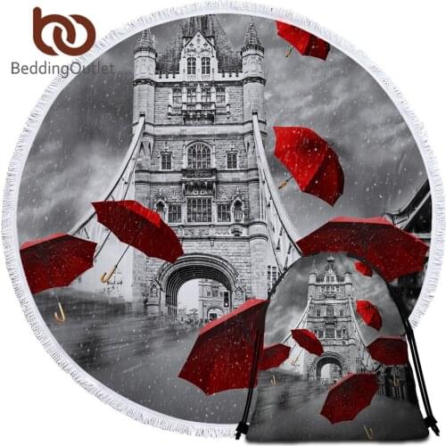 BeddingOutlet Red Umbrella Beach Towel England London Round Bath Towel Toalla Tower Bridge on River Thames Blanket Beach Mat