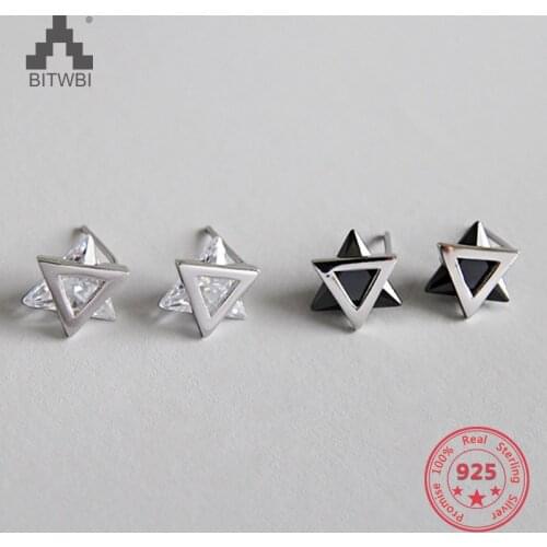 100% S925 Sterling Silver Stud Earrings 2019 New Hot Fashion Exquisite Triangle Zirconia Ear Stud Nice Gift