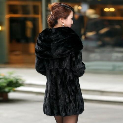 Natural Real Piece mink fur coat with hood Womens Genuine Mink Fur Jacket Outwear