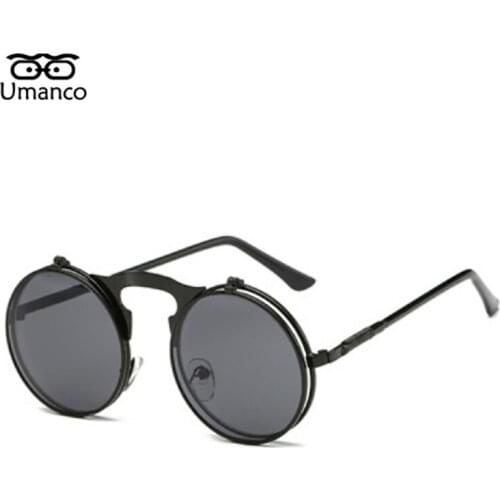 Umanco 2021 Metal Steampunk Sunglasses Women Men Retro Fashion Round Shade Clamshell Glasses Male Female Driving Eyewear Gift