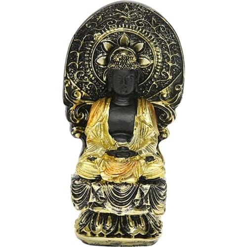 Buddha Figurine Gold and Black Lotus Oriental Spiritual Ornament Statue