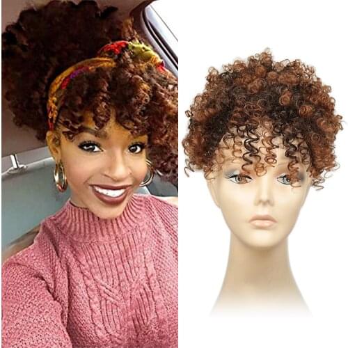 High Hair Puff Clip in Hairpiece Synthetic Drawstring Ponytail with Bangs Hair Extensions Short Afro Pony Tail Clip in Alibaby