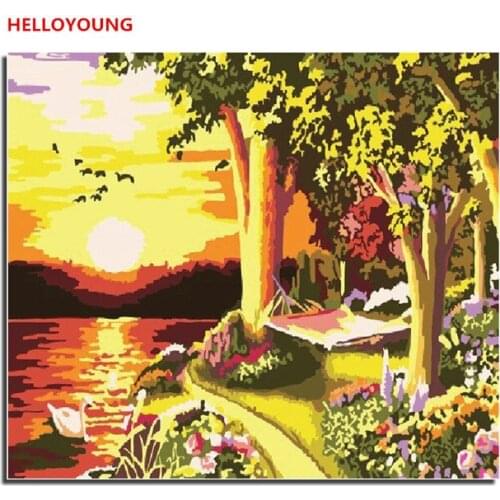 Sunset Dusk DIY Handpainted Oil Painting Digital Painting by numbers oil paintings chinese scroll paintings Home Decoration