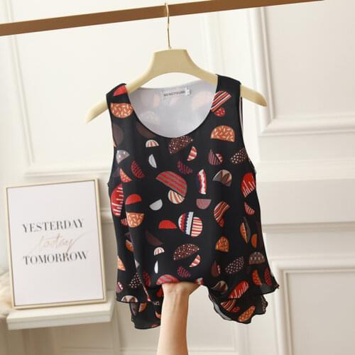 Womens Blouse Fashion Brand Summer New Arrival O-Neck Casual Printed Floral Sleeveless Chiffon Top Ladies Bottoming Baby Shirt
