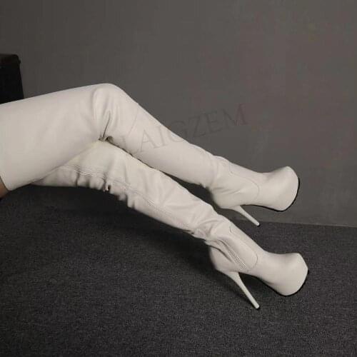 BERZIMER Beige Women Thigh High Platform Boots Stiletto Over Knee Boots Zapatos Wedding Botas Shoes Woman Large Size 39 43 47 52