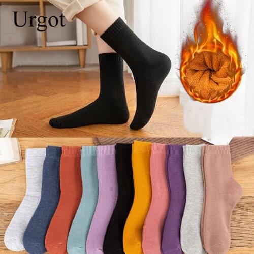 Urgot 2 Pairs Socks Womens Autumn Winter Pure Color Socks Japanese Warm Terry Plus Velvet Thicked Towel Socks Calcetines Meias
