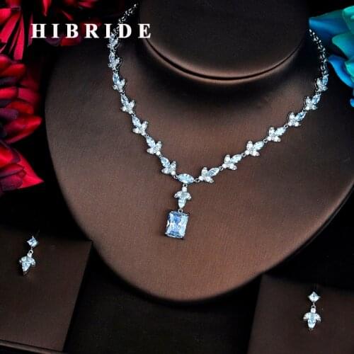 HIBRIDE AAA Clear Cubic Zircon Wedding Jewelry Sets For Women Necklace Set Fashion Dress Accessories Engagement Gift N-515