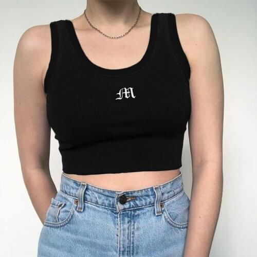 2021 Summer New Sports Vest for Women Solid Color Stretch Ribbing Embroidered Tank Tops Female Casual Sexy Camis Streetwear