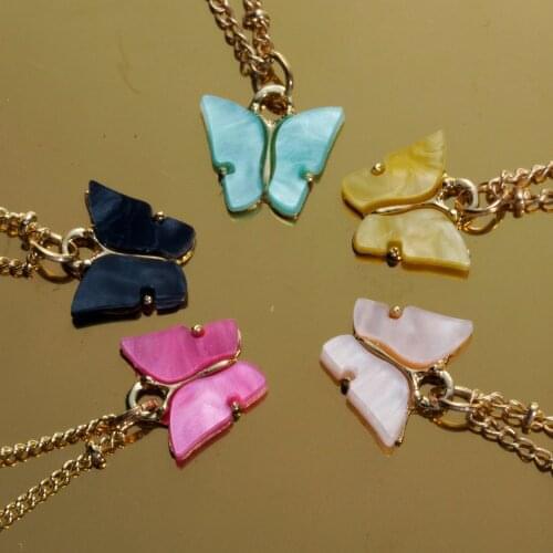 Bohemian Cute Butterfly Choker Necklace Women Clavicle Chain 2020 Fashion Choker Jewelry Sweet Acrylic Color Butterfly Necklace