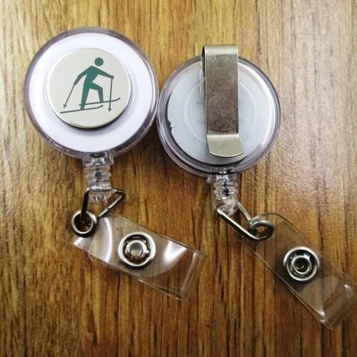 Skis ID Badge Reel gift for him/her friend family retractable recoil id badge holder work fun