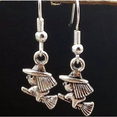 10Pair/lot Little Witch Ride Sweeper/Magi Charms Dangle Earring For Women With Gift Box DIY Findings Jewelry Q74