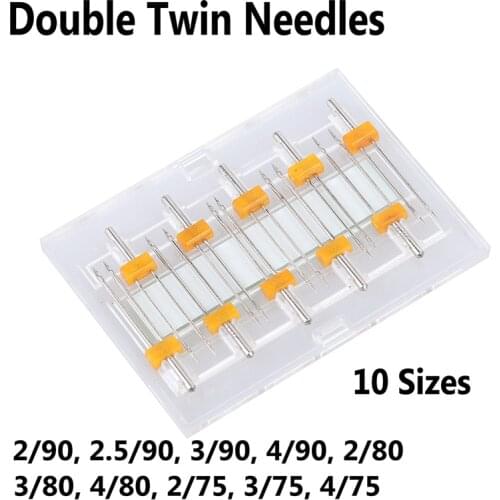 10 Sizes Mixed Sewing Machine Needles Double Twin Needles with Plastic Box