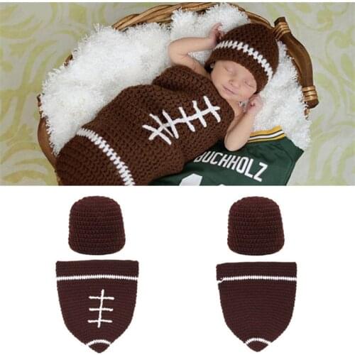 2pcs/set Newborn Rugby Suit Photography Props Crochet Hat + Baby Sleeping Bag Knitted Handmade Infant Costume