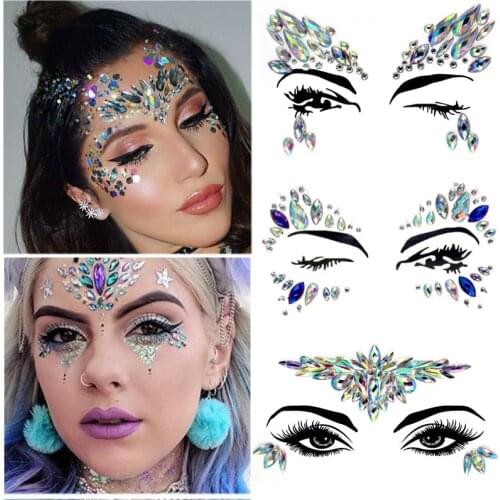 3D ace tattoo stickers Shiny Temporary tattoos glitter fake tattoo rhinestones for woman Party face Jewels tatoo fake diamond