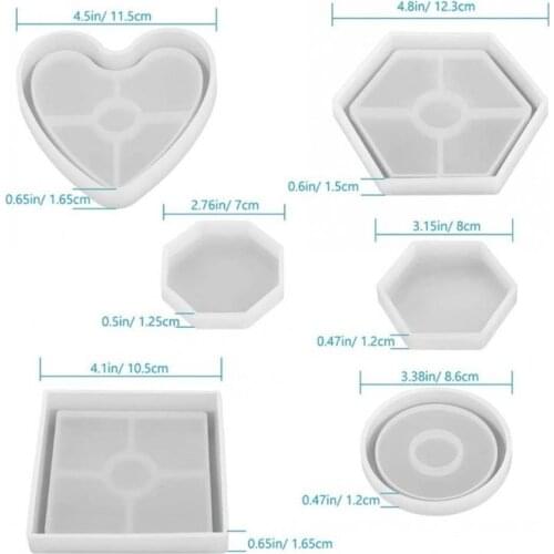 4/6Pcs Crystal Epoxy Resin Mold Hexagon Round Coaster Casting Silicone DIY Mould