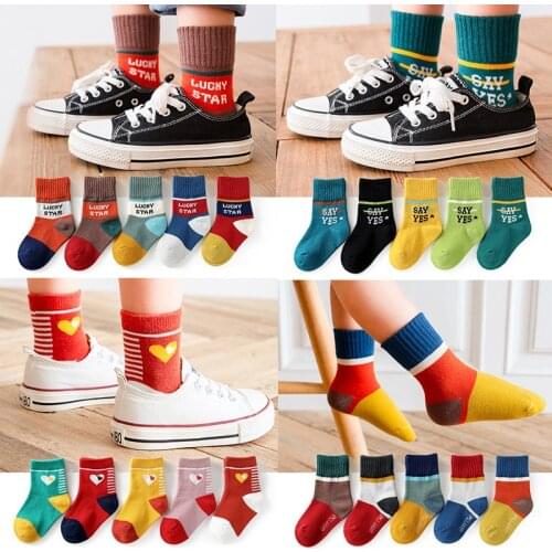 5Pair/Lot Childrens Socks Autumn Winter Cotton Socks Girls Short Sox 1-12 years old Floor Socks Heart Kids Boy Breathable Socks