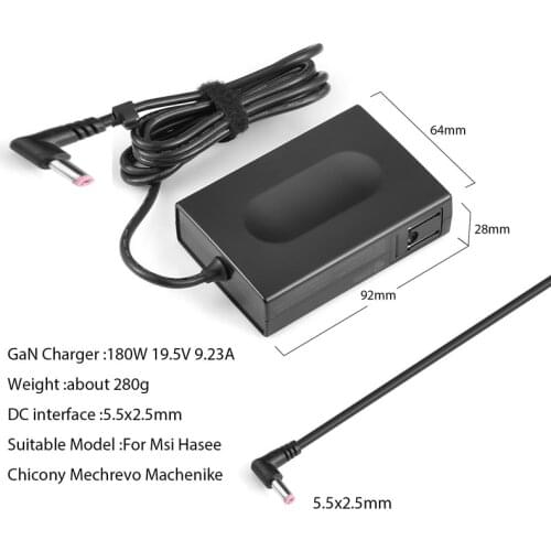 GaN 180w 19.5V 9.23A 5.5x2.5mm portable adapter high power charger for gaming laptops ac adapter for Msi Hasee Chicony Mechrevo