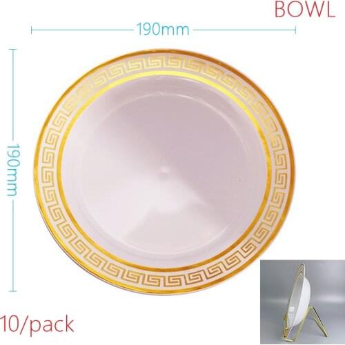 Free Shipping Party Wedding Suppliers Reusable Plastic Tableware 190mm Gold & Ivory Dessert Bowl, 100/Pack
