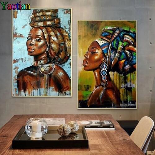 Diy Diamond Embroidery African Black Woman Graffiti Art 5D Mosaic Diamond Round Diamond Painting Cross Stitch Wall Decor
