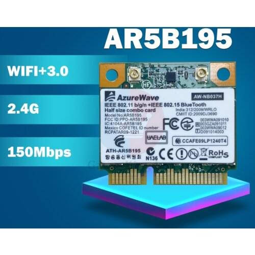 AzureWave AW-NB037H AR9285 AR5B195 AR9002WB-1NGCD Half Mini PCIe BlueTooth3.0+150Mbps WLAN WIFI Card