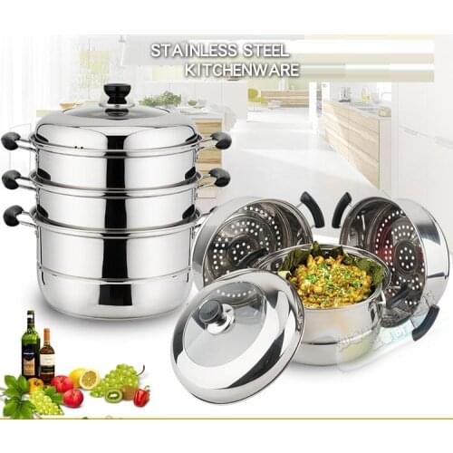 FREE SHIPPING 24-36CM 3 LAYER STEAMER POT INOX MULTI-FUNCTION COOKING POT DOUBLE BOILERS CASSEROLE POT STEAMING TRAY ANTI-HOT