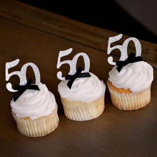 Custom Glitter Silver Number "50" Cupcake Toppers 50th Birthday Party Personalize any color any number Birthday paty