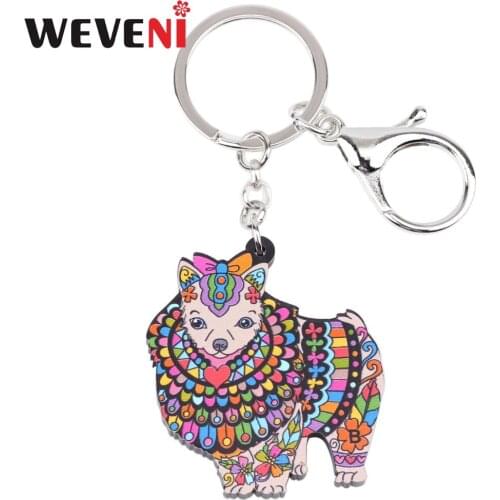 WEVENI Acrylic Printing Pomeranian Dog Key Chain Key Ring Holder Charm 2017 New Trendy Jewelry For Women Keychain Accessories