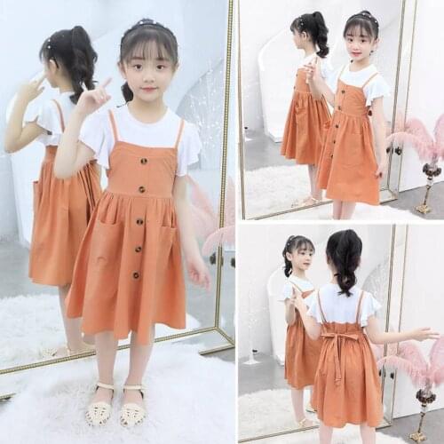 Cute Children Kids Baby Girls Dresses Clothes Child 3 Colors Summer Knee-Length Dress Kid Enfant Garments Clothing For 4-13 Yrs