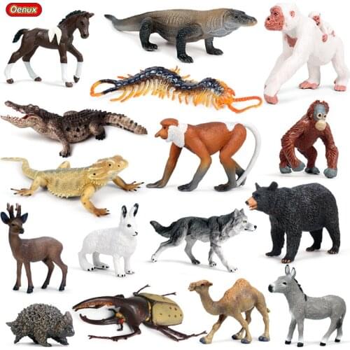 Oenux Forest Animals Lizard Insect Action FigureWild Wolf Orangutan Camel Horse Model Figurines PVC Collection Cute Kids Toy