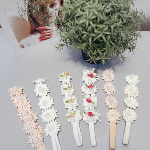 Boutique 12pcs Fashion Cute Lace Floral Newborm Headbands Solid Pearl Flower Soft Hairbands Princess Headwear Hair Accessories