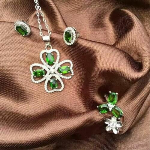 KJJEAXCMY boutique jewels 925 Pure silver inlay natural diophanous stone lady 2 sets of flowers trifolia floret European and Ame