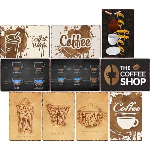 Coffee Vintage Metal Tin Signs Wall Art Plate Drink Poster Bars Kitchen Pub Cafe Retro Wall Decoration 20x30cm